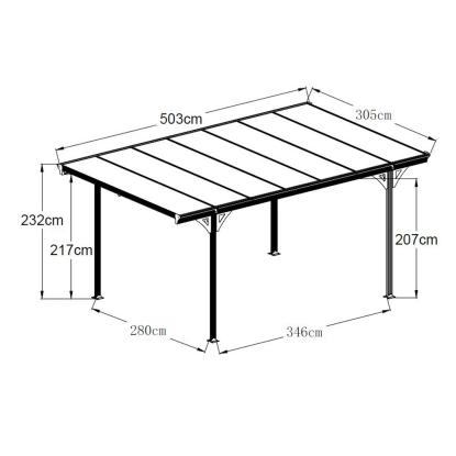 Westmann Helsinki carport, fladt tag, antracitgrå, 232 x 305 x 503 cm - 15 m²