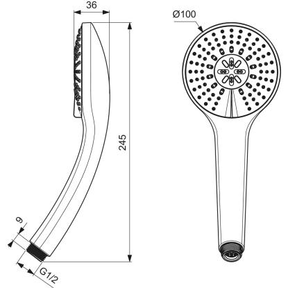 Ideal Standard Idealrain M3 håndbruser med 3 strålefunktioner, krom