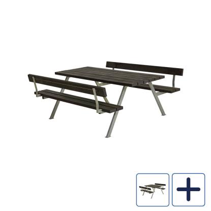 PLUS Alpha bord/bænkesæt med 2 ryglæn, sort/RePlast/stål