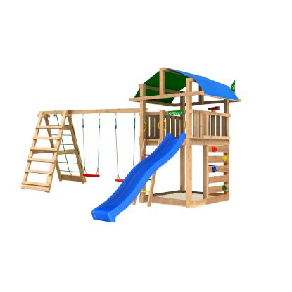 Jungle Gym Fort 2.1 legetårn med Climb Module og blå rutsjebane