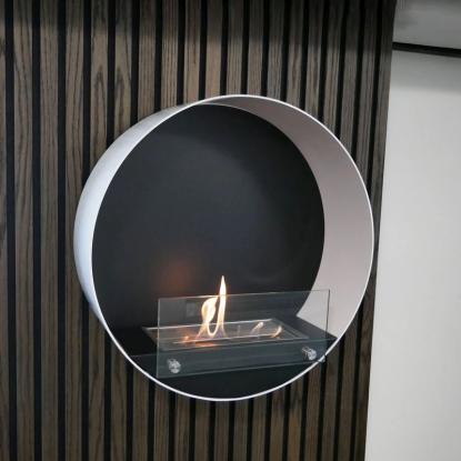 ScandiFlames Delaware biopejs, vægmodel, rund, hvid