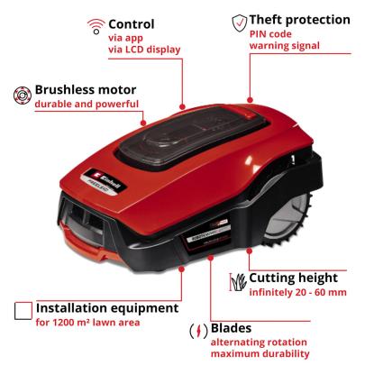 Einhell FREELEXO 1200 LCD BT robotplæneklipper med batteri og ladestation, 1200 m²