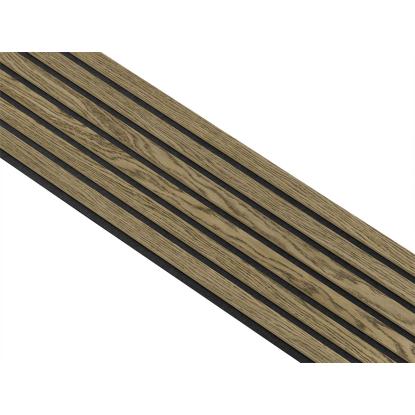 I-Wood Basic Original akustikpanel, mørkebrun olieret, sort filt og lys kerne, egefiner, 16 x 300 mm 