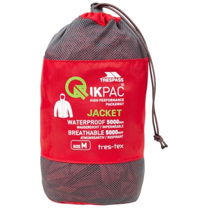 Trespass QIKPAC packaway regnjakke med pose, unisex, rød
