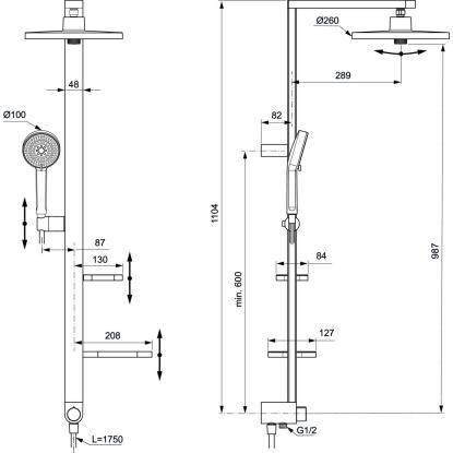 Ideal Standard Alu+ brusesystem med 12 l/min flow regulator, sølv