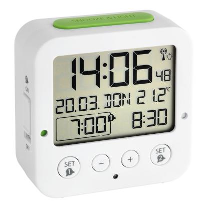 TFA Bingo digitalt radiostyret vækkeur med termometer, hvid