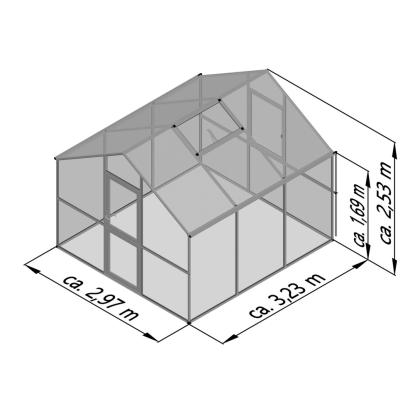KGT Ortasia III drivhus, antracitgrå, 9,59 m²