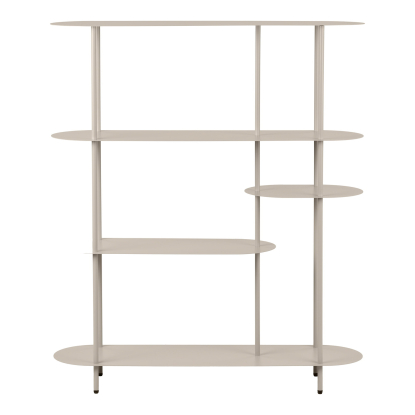 Rieti asymmetrisk reol med fem hylder, metal, sand, 139 x 118 x 31 cm