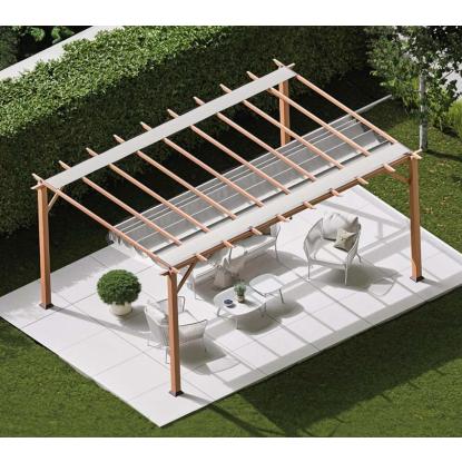 Paragon Outdoor Florenz 1116 pergola, aluminium, lyst trælook, hvidt tekstil, 236 x 505 x 350 cm