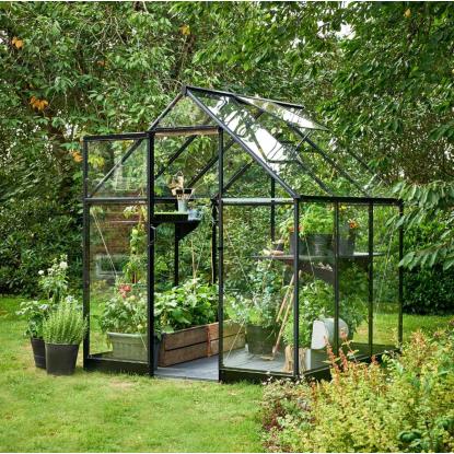 Halls Qube 66 drivhus 3,9 m², sort, 3 mm hærdet glas