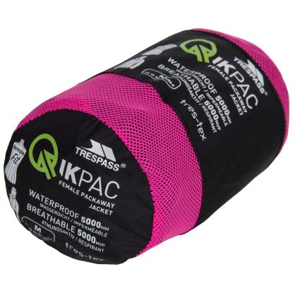Trespass QIKPAC packaway regnjakke med pose, dame, sort/pink