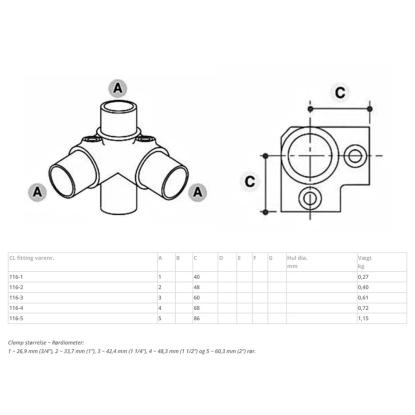 Clarrods Clamps CL116 3-vejs hjørne 90°
