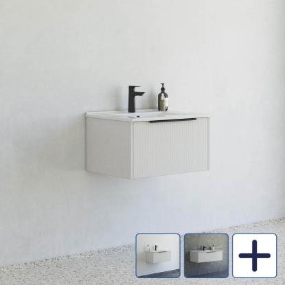 Scanbad NOW vaskeskab med Amber vask, 1 skuffe, mat sand med striber
