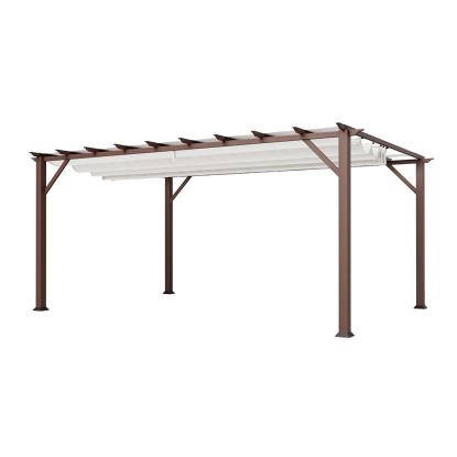 Paragon Outdoor Florenz 1116 pergola, aluminium, mørkt trælook, hvidt tekstil, 236 x 505 x 350 cm
