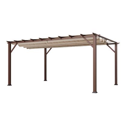 Paragon Outdoor Florenz 1116 pergola, aluminium, mørkt trælook, lys brunt tekstil, 236 x 505 x 350 cm