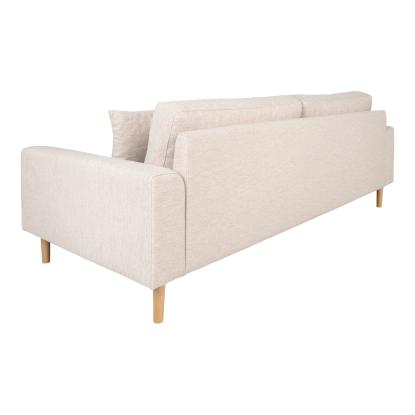 3 personers sofa, sand med to puder og natur træben