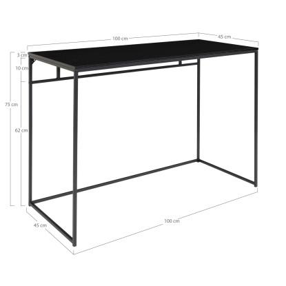Skrivebord med sort ramme og sort bordplade 100x45x75 cm
