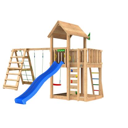 Jungle Gym Mansion 2.1 legetårn med 2-Climb Module 220 og blå rutsjebane