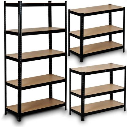 Reol med 5 hylder, metal, sort, 150 x 75 x 30 cm