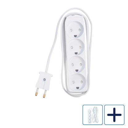 E-Line stikdåse med børnesikring, 4-vejs, hvid