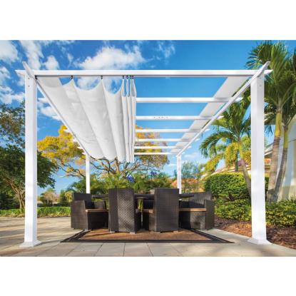 Paragon Outdoor Florenz 1116 pergola, aluminium, hvid, hvidt tekstil, 236 x 505 x 350 cm