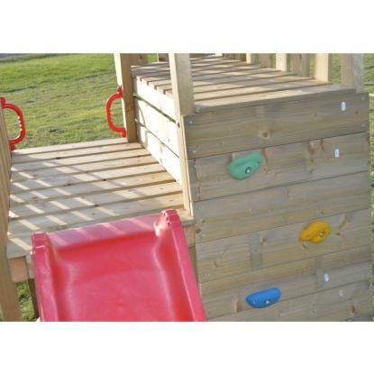 Wendi Toys Rabbit legetårn med klatrevæg og rutsjebane, træ, rød