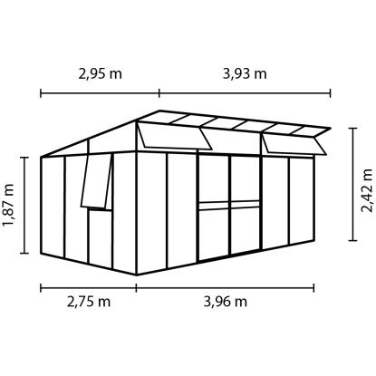 Vitavia Aphrodite 11500 drivhus, sort, 11,5 m², 3 mm hærdet glas + 10 mm polytag