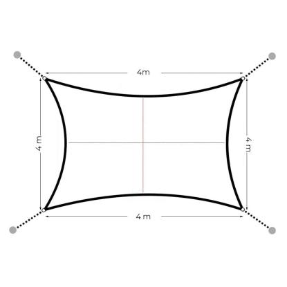 Skyggesejl, rektangulær, vandtæt, grå, 4 x 4 meter