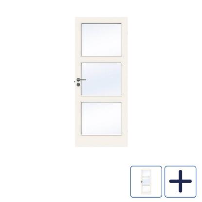 Swedoor Clever-line Easy GW3 dør med klart glas, glat, 40 mm, hvid - 204 cm høj