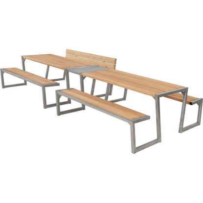 PLUS Zigma bord/bænkesæt med 1 ryglæn, ThermoWood®, gyldenbrun/fyr - 392 cm