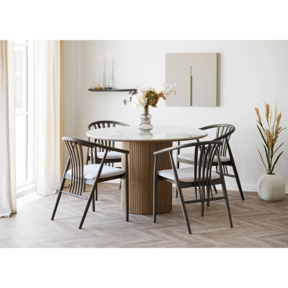 Athens spisebord med keramisk bordplade, hvid/brun, Ø120 cm