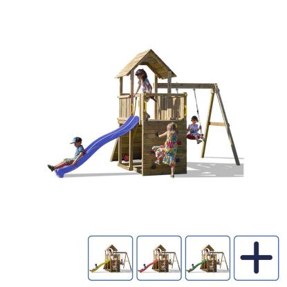 Fungoo Carol3 legetårn med klatrevæg, gynge og rutsjebane, natur