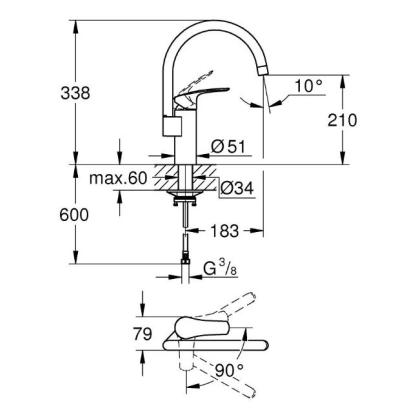GROHE Eurosmart køkkenarmatur med høj C-tud, energibesparende, krom