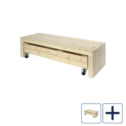 PLUS Fun sandkasse med bænk og hjul, natur/nåletræ