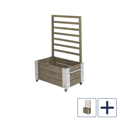 PLUS Cubic blomsterkasse med espalier og hjul, gråbrun/nåletræ