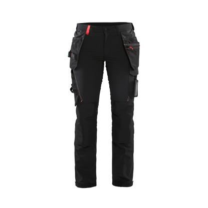 Blåkläder 7192 dame håndværker buks  4-vejs stretch, sort/rød