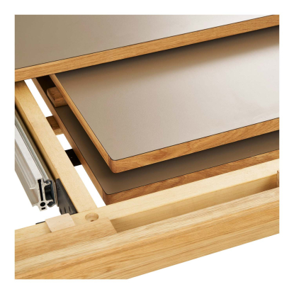 Bowen spisebord med to tillægsplader, eg/egefiner, mørk sand, 100 x 220-320 cm