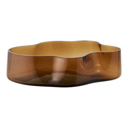 Fad med bølgede kanter, røget brunt glas, 29,5 x 24 cm