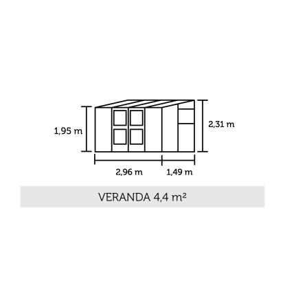 Juliana Veranda vægdrivhus 4,4 m², antracit/sort, 3 mm hærdet glas