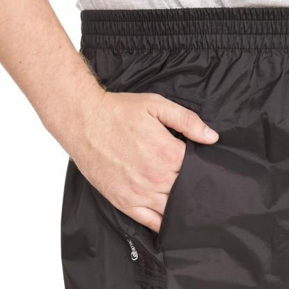 Trespass QIKPAC packaway regnbukser med pose, unisex, sort