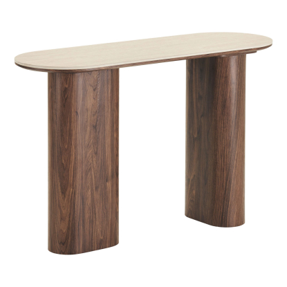 Delphi konsolbord med keramisk bordplade, travertin/mørkebrun, 120 cm