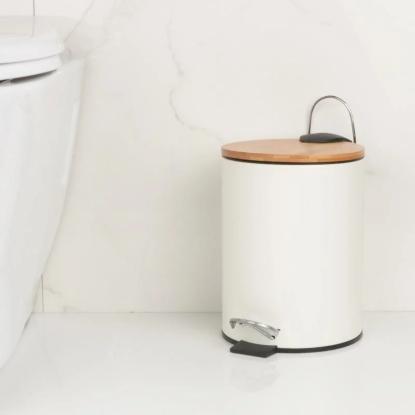Pedalspand, hvid/bambus - 3 liter