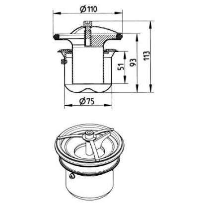 BLÜCHER multivandlås, 51 mm vandlukkehøjde, rustfrit stål, Ø75 mm
