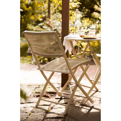 Arcas cafésæt med to stole og et bord, stål/reb, taupe