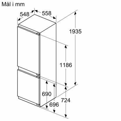 Bosch KIN96VFD0 integrerbart kølefryseskab, 215 + 75 liter