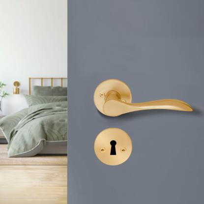 Beslagsboden Design dørgreb med roset og nøgleskilt, indendørs, 110 mm, børstet messing