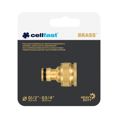Cellfast kobling med hun-gevind, messing, 1/2"-3/4"