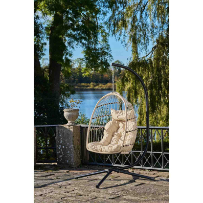 Patras hængestol med foldbart sæde, polyrattan/stål, beige/grå/sort