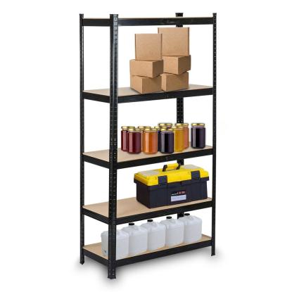 Reol med 5 hylder, metal, sort, 150 x 75 x 30 cm