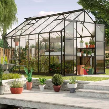 Vitavia Phoenix 9900 drivhus, sort, 9,9 m², 3 mm hærdet glas, inkl. sokkel